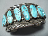 Impressive Vintage Native American Navajo Morenci Turquoise Sterling Silver Bracelet Old-Nativo Arts