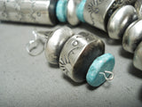 Massive Tubule Hand Tooled Native American Navajo Turquoise Sterling Silver Necklace Earrings-Nativo Arts