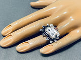 Amazing Native American Zuni Jet Sterling Silver Betty Boop Ring-Nativo Arts