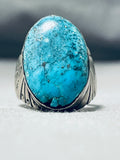 Heavy Vintage Native American Navajo Blue Diamond Turquoise Sterling Silver Ring-Nativo Arts