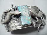 Noteworthy Double Gecko Turquoise Sterling Silver Cuff Bracelet-Nativo Arts