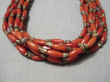 Important Native American Navajo Tubule Coral Sterling Silver Yazzie Heishi Necklace-Nativo Arts