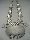 Very Rare Turkey Vintage Native American Zuni Turquoise Sterling Silver Squash Blossom Necklace-Nativo Arts