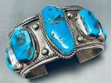 One Of The Best Vintage Native American Navajo Blue Gem Turquoise Sterling Silver Bracelet-Nativo Arts