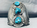 Mens Museum Vintage Native American Navajo Chunbky Turquoise Sterling Silver Bracelet Old-Nativo Arts