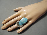 Detailed!! Native American Navajo Turquoise Sterling Silver Huge Ring-Nativo Arts