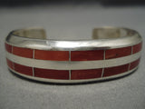 Heavy Thick Zuni Native American Sterling Silver Coral Thicker Bracelet-Nativo Arts