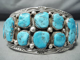 Huge Chunky Nugget Turquoise Vintage Native American Navajo Sterling Silver Bracelet-Nativo Arts