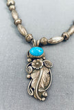 Eye-catching Vintage Native American Navajo Old Kingman Turquoise Sterling Silver Necklace-Nativo Arts