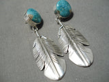 Important Native American Navajo Royston Turquoise Sterling Silver Earrings-Nativo Arts