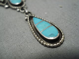 Amazing Vintage Native American Zuni Blue Gem Turquoise Sterling Silver Earrings Necklace-Nativo Arts