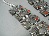 Important Native American Navajo Al Sanchez Coral Sterling Silver Squash Blossom Necklace-Nativo Arts