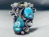 Striking Vintage Native American Navajo Morenci Turquoise Sterling Silver Ring-Nativo Arts