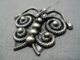 Wonderful Vintage Native American Navajo Floral Sterling Silver Butterfly Earrings-Nativo Arts