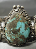 Chunky Very Old 1900's Vintage Native American Navajo Turquoise Sterling Silver Bracelet-Nativo Arts