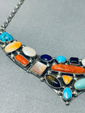 Rare Native American Navajo Sleeping Beauty Morenci Turquoise Lapis Sterling Silver Necklace-Nativo Arts