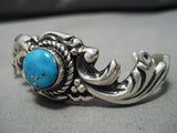 Superlative Vintage Native American Navajo Sky Blue Turquoise Sterling Silver Swirl Bracelet Old-Nativo Arts
