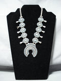 Signed Vintage Native American Navajo Turquoise Sterling Silver Squash Blossom Necklace Old-Nativo Arts
