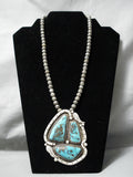 One Of The Biggest Best Vintage Native American Navajo Bisbee Turquoise Sterling Silver Necklace-Nativo Arts