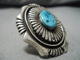 Striking Vintage Navajo Turquoise Sterling Silver Native American Ring Old-Nativo Arts