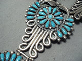 Signed Vintage Native American Navajo Museum Turquoise Sterling Silver Squash Blossom Necklace-Nativo Arts