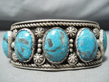 Astonishing Vintage Native American Navajo Kingman Turquoise Sterling Silver Bracelet Old-Nativo Arts