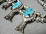 Blue Diamond Turquoise Vintage Native American Navajo Sterling Silver Squash Blossom Necklace-Nativo Arts