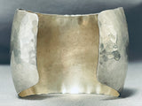 Spectacular Vintage Native American Navajo Signed Sterling Silver Hammered Huge Bracelet-Nativo Arts
