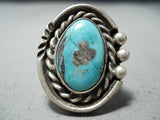 Terrific Vintage Native American Navajo Old Kingman Turquoise Sterling Silver Ring Old-Nativo Arts