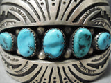 Huge Wide Vintage Native American Navajo Turquoise Sterling Silver Wave Bracelet Old-Nativo Arts