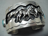 Detailed Vintage Native American Navajo Running Horse Turquoise Sterling Silver Bracelet-Nativo Arts
