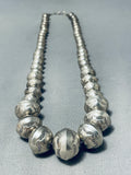 Elegant Vintage Native American Navajo Huge Sterling Silver Pillow Bead Necklace-Nativo Arts