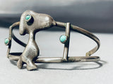 Native American Extremely Rare Vintage Snoopy Turquoise Sterling Silver Bracelet Old-Nativo Arts