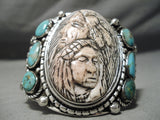 Native American One Of The Most Detailed Ever Vintagr Turquoise Sterling Silver Bracelet-Nativo Arts