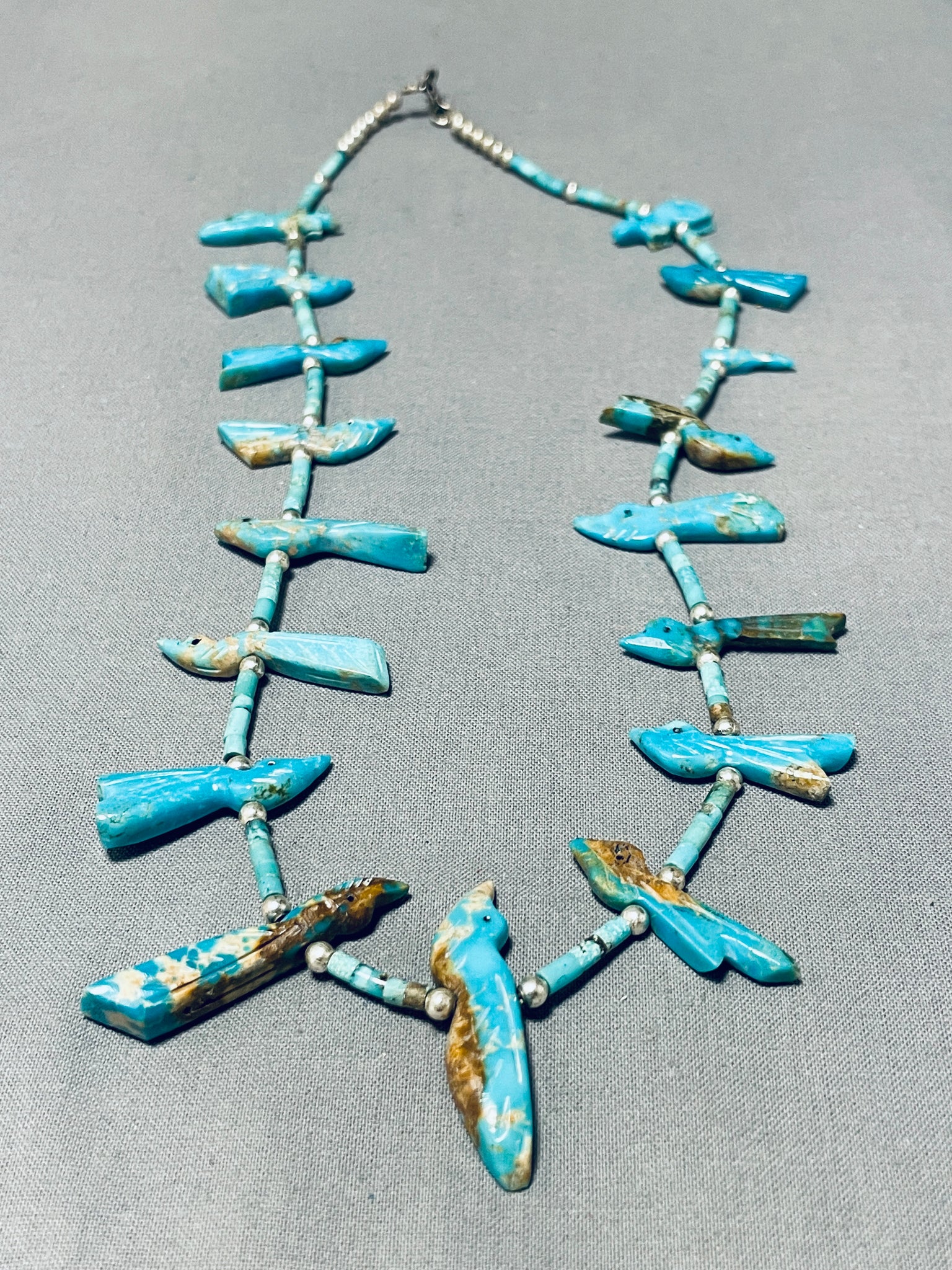 925 shops STERLING TURQUOISE vintage Native necklace hand carved 20