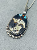 Dancing Kachina Vintage Native American Zuni Turquoise Sterling Silver Inlay Necklace-Nativo Arts