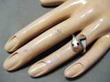 Wonderful Zuni Coral & Mother Of Pearl Sterling Silver Ring Old Native American-Nativo Arts