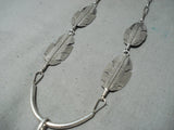 Outstanding Navajo Sterling Silver Feather Pendant Necklace Native American-Nativo Arts