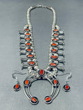 Unforgettable Native American Navajo Coral Sterling Silver Squash Blossom Necklace-Nativo Arts