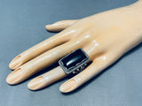Newsworthy Vintage Native American Navajo Jet Stone Sterling Silver Ring-Nativo Arts