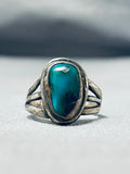 Dramatic Vintage Native American Navajo Kingman Turquoise Sterling Silver Ring-Nativo Arts