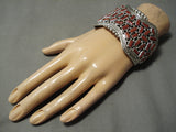 Stunning Native American Navajo Marlene Haley Coral Sterling Silver Bracelet Cuff-Nativo Arts