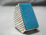 Huge Heavy Sturdy Men's Native American Navajo Blue Turquoise Sterling Silver Ring-Nativo Arts