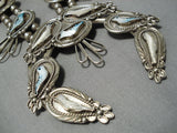 Huge Vintage Native American Navajo Bird Fetish Sterling Silver Native Squash Blossom Necklace-Nativo Arts