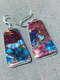 Native American Exquisite Santo Domingo Turquoise Spiny Oyster Sterling Silver Earrings-Nativo Arts