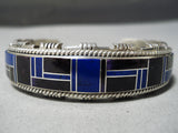 Thick Heavy!! Vintage Native American Navajo Lapis Onyx Sterling Silver Bracelet-Nativo Arts
