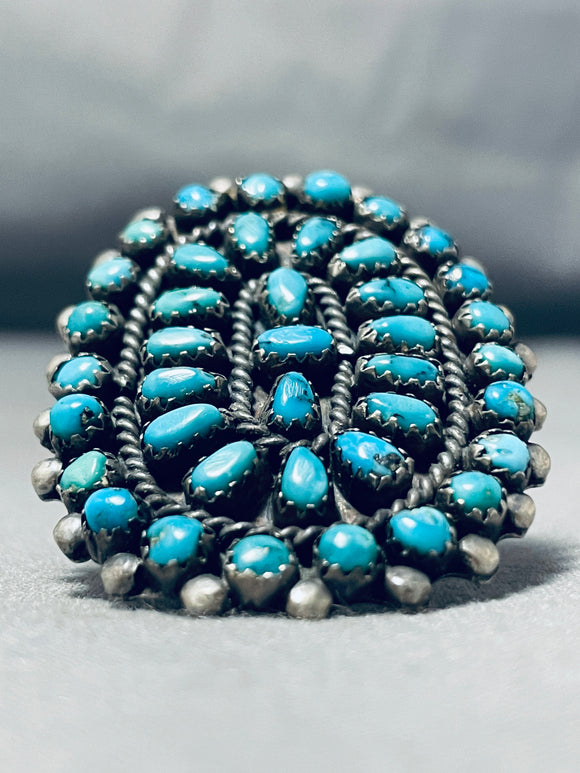 Important Vintage Native American Zuni Turquoise Cluster Sterling Silver Ring-Nativo Arts