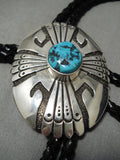 Authentic Vintage Native American Navajo Thomas Singer Turquoise Sterling Silver Bolo Tie-Nativo Arts