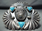 Incredible Native American Navajo Sleeping Beauty Turquoise Sterling Silver Buffalo Ring-Nativo Arts