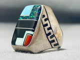 Heavy Chunky Men's Vintage Native American Navajo Turquoise Inlay Sterling Silver Ring-Nativo Arts